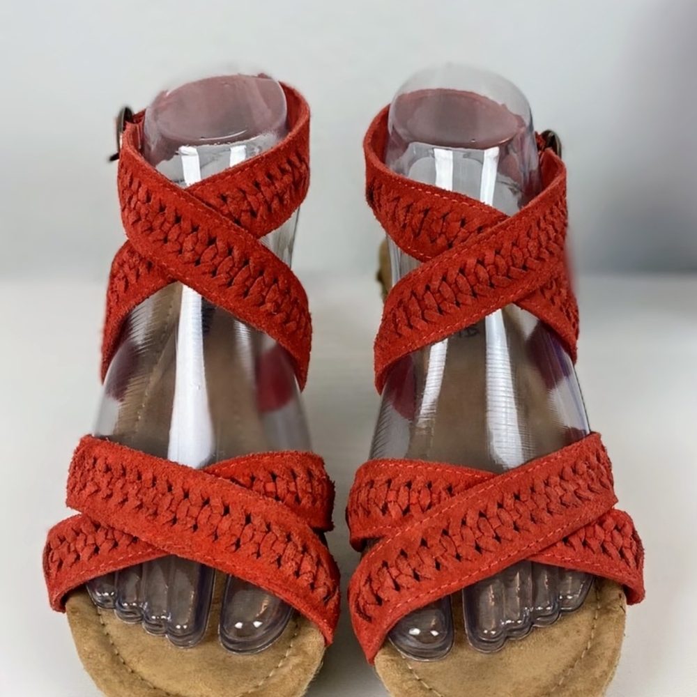 Minnetonka Red Wedge Espadrilles with Braided Straps
